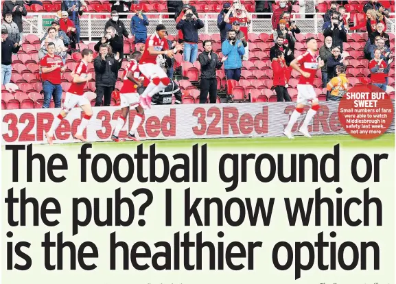  ??  ?? SHORT BUT SWEET Small numbers of fans were able to watch Middlesbro­ugh in safety last week.. not any more