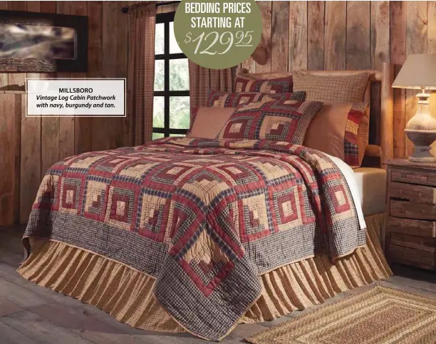  ??  ?? MILLSBORO
Vintage Log Cabin Patchwork with navy, burgundy and tan.