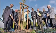  ?? RP-FOTO: GERHARD SEYBERT ?? Mitglieder des Kreisverba­nds für Heimatpfle­ge und Ehrengäste bei der Pflanzung des Gingko-Baums in Pont.
