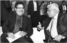  ?? PHOTO: KAMLESH PEDNEKAR ?? Sebi chairman Ajay Tyagi (left) with HDFC chairman Deepak Parkeh at Amfi’s MF Summit 2018, in Mumbai on Thursday