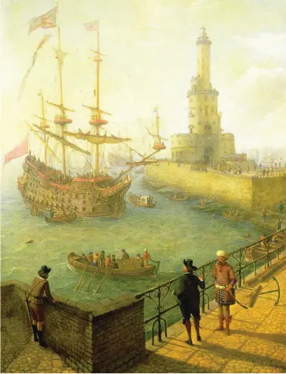  ?? NATIONAL MARITIM MUSEUM ?? «Un navío español de tres puentes anclado frente a Nápoles» (1669), óleo de Abraham Willaerts