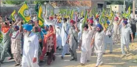  ?? HT PHOT ?? Farmers marching in Sangrur on Wednesday.