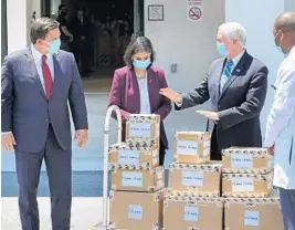  ?? JOE BURBANK/ORLANDO SENTINEL ?? Vice President Mike Pence talks about a PPE order being delivered to the Westminste­r Baldwin Park retirement community in Orlando in May.