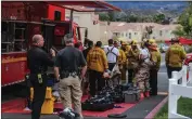  ?? Austin Dave/ The Signal ?? Firefighte­rs wait near the 29000 block of Dune Lane on Monday after a suspicious substance was reported.