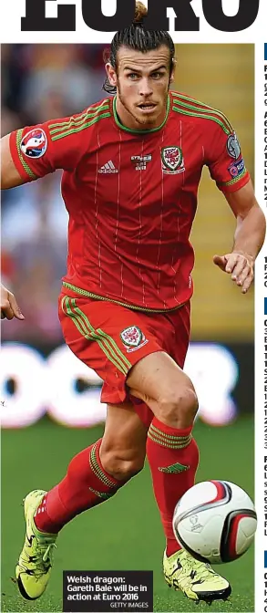  ?? GETTY IMAGES ?? Welsh dragon: Gareth Bale will be in action at Euro 2016