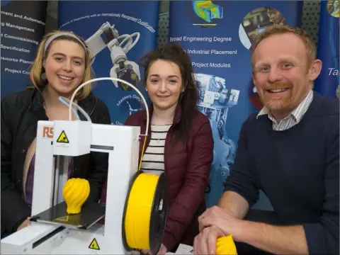  ??  ?? Michelle Ryan and Eilish Cullen from Wellington­bridge who were at the CAO Informatio­n Evening at Waterford Institute of Technology (WIT) Main Campus, pictured above with Jason Berry, WIT Engineerin­g Department.