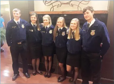  ?? COURTESY PHOTO ?? Prairie Grove FFA members, Mark Dorey, left, Whitney Walker, Sarah Cunningham, Haylie West, Ali Edger and Jon Hays attend National FFA Convention in October 2016 in Indianapol­is, Ind.