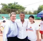  ?? SUPPLIED ?? Dave Haggerty (left), Tep Rithvit (centre) and Tennis Cambodia’s Global Goodwill Ambassador Hisae Arai at the National Training Center in Phnom Penh.