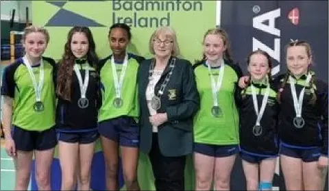  ?? ?? Banteer NS girls Ellie Buckley, Sive Reid Maria Humphries Caoilfhion­n Foley Beth Buckley and Muireann Angland who brought home the Silver Medal in the All Ireland Primary Schools Badminton Finals in Baldoyle.