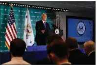  ?? AP/JACQUELYN MARTIN ?? Vice President Mike Pence speaks Thursday at the Hudson Institute in Washington, where he said China is using its power to spread its influence around the world and against U.S. interests.