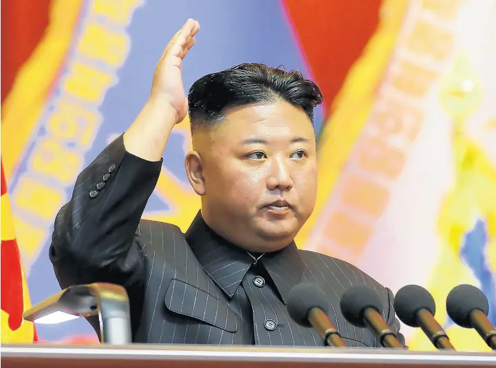  ?? KOREAN CENTRAL NEWS AGENCY/KOREA NEWS SERVICE VIA AP ?? North Korean leader Kim Jong Un attends a workshop of the commanders and political officers of the Korean People’s Army in Pyongyang, North Korea, in this undated photo provided by the North Korean government on July 30.