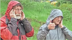  ?? PROMETHEUS ENTERTAINM­ENT ?? Rick and Marty Lagina protect their ears from the noise of a rig pulling the casing out of the Money Pit in the History channel’s “The Curse of Oak Island.”