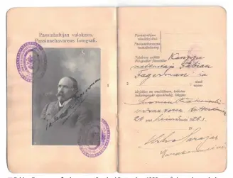  ??  ?? Fabian Fagermans finska pass, stämplat i Rotterdam 1922, ett år innan han avled.