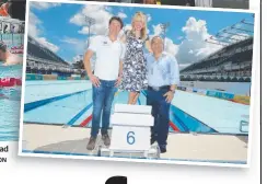  ??  ?? Swimmer Treavis Mahoney trains at the Gold Coast Aquatic Centre yesterday. Right: Australian head coach Jacco Verhaeren, Minister Kate Jones and Mayor Tom Tate. Pictures: GLENN HAMPSON