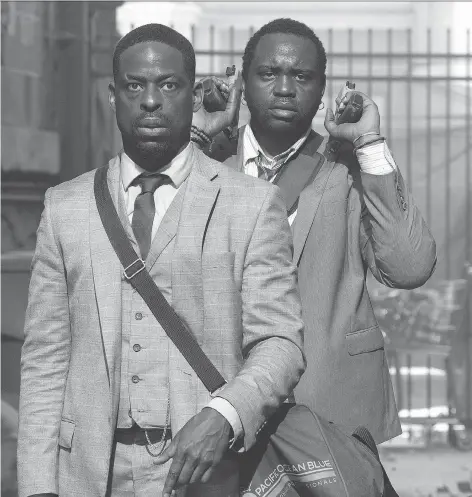  ?? GLOBAL ROAD ENTERTAINM­ENT ?? Sterling K. Brown, left, and Brian Tyree Henry, shown here in a scene from Hotel Artemis, have been waiting to appear in a film together for more than a decade.