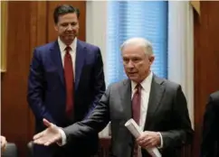  ?? FOTO: REUTERS/NTB SCANPIX ?? Justismini­ster Jeff Sessions (t.h.) skal i dag forklare seg om påstander fra den tidligere Fbi-sjefen James Comey. Her er de fotografer­t sammen i februar.