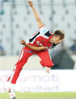  ??  ?? DHAKA: In this photograph taken yesterday, Chittagong Vikings cricketer Pakistan’s Mohammad Amir delivers a ball during the Bangladesh Premier League (BPL) Twenty20 cricket match between Chittagong Vikings and Rangpur Riders at The Sher-e-Bangla...