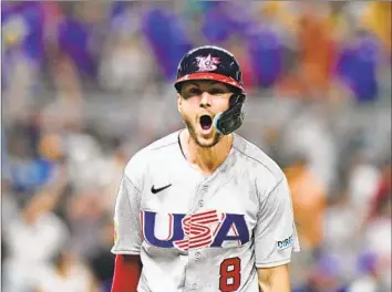  ?? Wilfredo Lee Associated Press ?? SHORTSTOP Trea Turner is fired up after clubbing a grand slam against Venezuela in a quarterfin­al win last Saturday. It was one of his four home runs in the series, the most by a U.S. player in a World Baseball Classic.