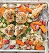  ?? The Associated Press ?? One-pan roasted chicken with root vegetables is pictured.Thisrecipe­appearsint­hecookbook“How to Roast Everything.”