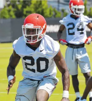  ?? STEVEN COLQUITT/UGA PHOTO ?? Georgia defensive back J.R. Reed, who has been working with the first team in nickel situations, is the son of former Minnesota Vikings receiver Jake Reed.