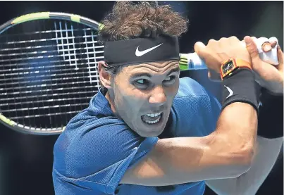 ??  ?? World No 1 Rafael Nadal suffered a crushing blow as he began his bid for a first ATP Tour Finals crown last night. The Spaniard, who won the French and US Open titles this year, was beaten by Belgian David Goffin 7-6 6-7 6-4 in a three-set epic.