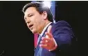  ?? FILE ?? Gov. Ron DeSantis at the Conservati­ve Political Action Conference in Orlando on Feb. 22. In a the run-up to his likely presidenti­al campaign, DeSantis has cast himself as America’s preeminent right-wing culture warrior.