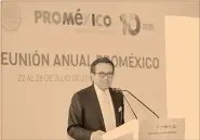  ?? Foto especial ?? El titular de Economía, Ildefonso Guajardo, ayer en el décimo aniversari­o de ProMéxico.