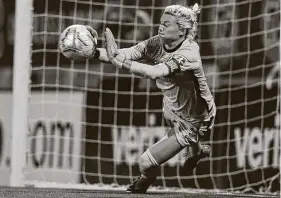  ?? Maddie Meyer / Getty Images ?? Dash goalkeeper Jane Campbell entered Friday’s game having saved nine of 13 penalty kicks in her career and helped hold off Utah in the knockout round.