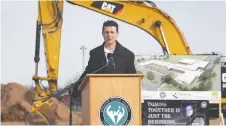  ??  ?? Amherstbur­g Mayor Aldo Dicarlo speaks last Friday during a news conference at the constructi­on site for a new public high school in Amherstbur­g.