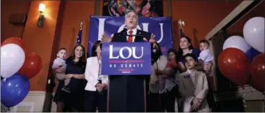  ?? MATT SLOCUM — THE ASSOCIATED PRESS ?? U.S. Rep. Lou Barletta, R-Pa., Republican primary candidate for U.S. Senate, talks to supporters during an election night results party Tuesday in Hazleton, Pa.