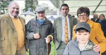  ?? (Pic: Marian Roche) ?? James Greaves, Rockmills; Paddy Rahilly, Newmarket; Stuart Greaves, Anne Greaves, and young Jacob Greaves at Annes Grove Gardens. Stuart is the former gamekeeper at Annes Grove, while Paddy has ‘for many years’ worked his dogs in the grounds.