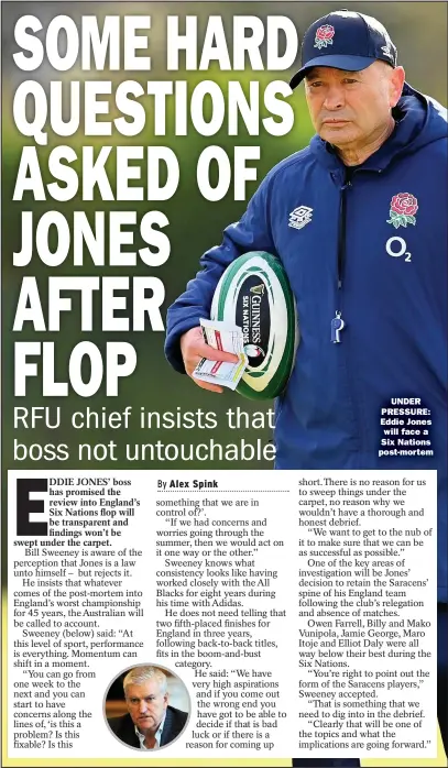  ??  ?? UNDER PRESSURE: Eddie Jones will face a Six Nations post-mortem