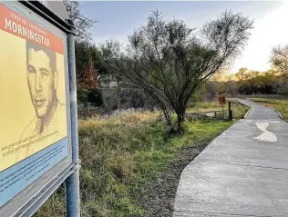  ?? Brandon Lingle / Staff ?? The Morningsta­r Boardwalk on the Salado Creek Greenway will echo through generation­s. Army Staff Sgt. Christophe­r R. Morningsta­r, 27, was killed in action in Iraq on Feb. 5, 2006.