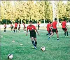  ?? FOOTBALL FEDERATION OF CAMBODIA VIA FACEBOOK ?? Cambodia train in Tehran on Monday ahead of Thursday’s World Cup qualifying match against Iran.