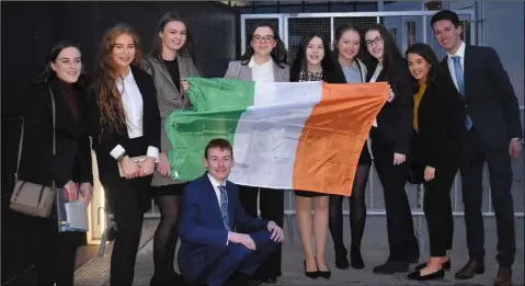  ??  ?? Dundalk student Caoihe McCormick with fellow second level students in the EU parliament.