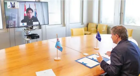  ?? Photo: Ministry of Foreign Affairs ?? Fiji’s Permanent Representa­tive to the United Nationa in Geneva, Ambassador Nazhat Shameem Khan during her virtual presentati­on to the Director General of the Internatio­nal Labour Organizati­on, Guy Ryder.