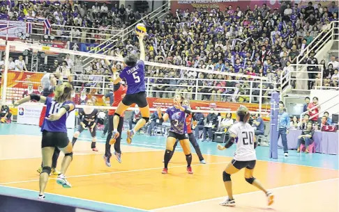  ??  ?? Captain Pleumjit Thinkaow, No.5, in action against Iran during their Pool B match in Nakhon Pathom.