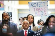  ?? DAN GLEITER — PENNLIVE.COM ?? State Reps. Ismail Smith-Wade-El, left, and Malcolm Kenyatta, center, take part in the rally.