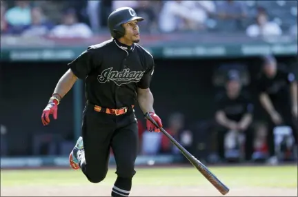  ?? TONY DEJAK — THE ASSOCIATED PRESS ?? Francisco Lindor watches his solo home run in the ninth inning Aug. 25 at Progressiv­e Field.