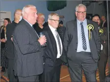  ?? Photograph: Kevin McGlynn. ?? Councillor­s Donald Kelly, left, and John Armour, right, were re-elected in the South Kintyre ward. Long-serving councillor Rory Colville, centre, lost his seat to newcomer Tommy Macpherson, who was not present at the count.