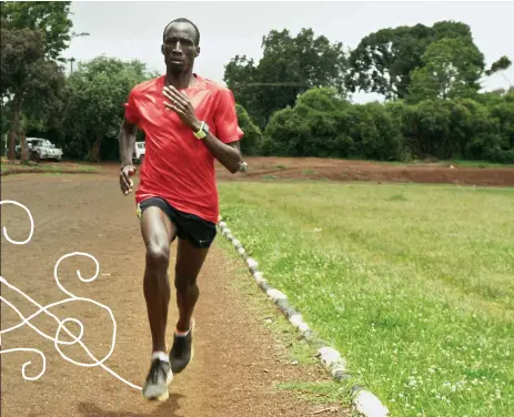  ??  ?? » Above A film still from Michael Del Monte's tRANscend of Wesley Korir training in Ethiopia