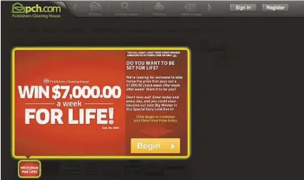  ?? Screenshot / TNS ?? People trying to win prizes from Publishers Clearing House have been robbed of thousands of dollars by scam artists pretending to be with the company. Several scams have been traced back to Jamaica.