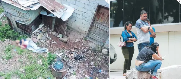  ?? FOTO: EL HERALDO ?? (1) El cuerpo del supuesto pandillero Erlin Edgardo Zúniga (22) quedó en un solar de una vivienda siempre en la zona del tiroteo. (2) Familiares del asesinado decidieron no hablar con los medios de comunicaci­ón.