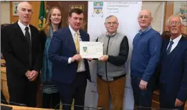  ?? Photos Dominick Walsh. ?? Mayor of Kerry John Sheahan presents a €1,000 award to (above) Paddy Keane Lartigue Monorail & Museum, Listowel (above right) Josephine O’Neill and Mary O’Neill of the Blackwater Women’s Group; (below) PJ Teahan of the Scartaglin Community Group and...