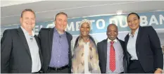  ??  ?? Panellists on the live CNBC TV broadcast were chief executive of Dube TradePort Hamish Erskine, chief executive of Tsogo Sun Marcel Von Aulock, TBCSA CEO Mmatsatsi Ramawela, head of Durban Tourism Phillip Sithole and CNBC presenter Gugu Cele.