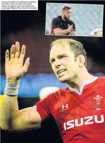  ??  ?? It’s seems odd to be putting the peerless Alun Wyn Jones on trial, but a direct match-up against Josh Turnbull (inset) would give Wayne Pivac food for thought.