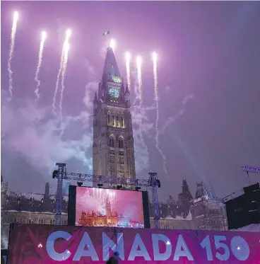  ?? JUSTIN TANG / THE CANADIAN PRESS ?? Fireworks light up the sky behind the Peace Tower during the 2016 New Year’s Eve celebratio­n. Canada celebrates its 150th anniversar­y of Confederat­ion in 2017. But has George Brown been forgotten as a founding father?