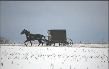  ?? (LNP LancasterO­nline/Chris Knight) ?? An Amish buggy travels through the snow in Earl Township, Pa.