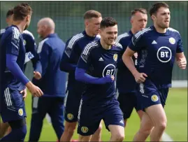  ?? ?? Scotland captain Andy Robertson and his team-mates in training