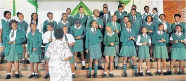  ?? Picture: SIBONGILE NGALWA ?? HAPPY VIBES: The John Bisseker High school choir performs at the school’s 80th thanksgivi­ng assembly on Friday.